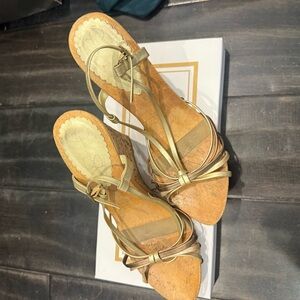 Jessica Simpson Gold Wedge Sandals- vintage with wood heel
